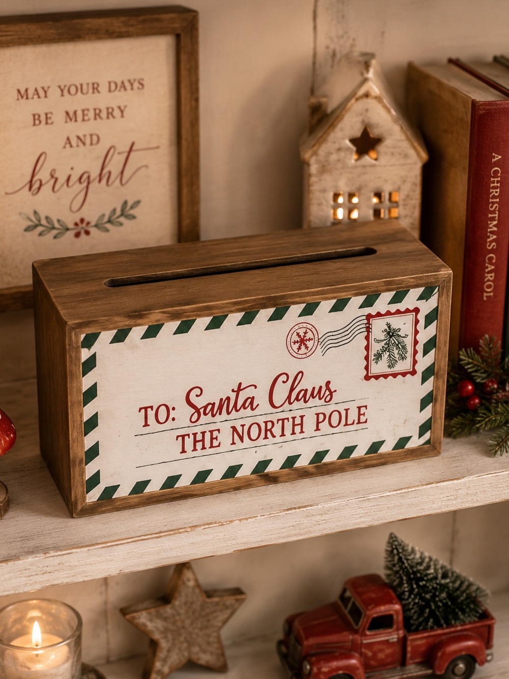 Wood Santa Claus mailbox North Pole Mailbox Santa letters box Christmas Decor